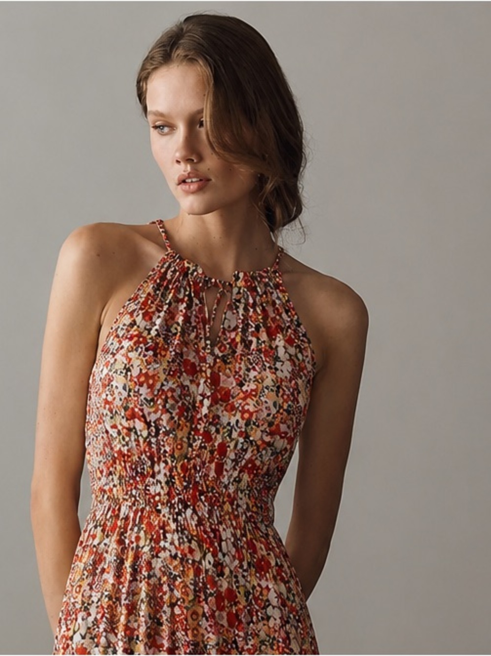 Artisan NY Floral Halter Maxi Dress with Bow Tie Neck – Size 2
